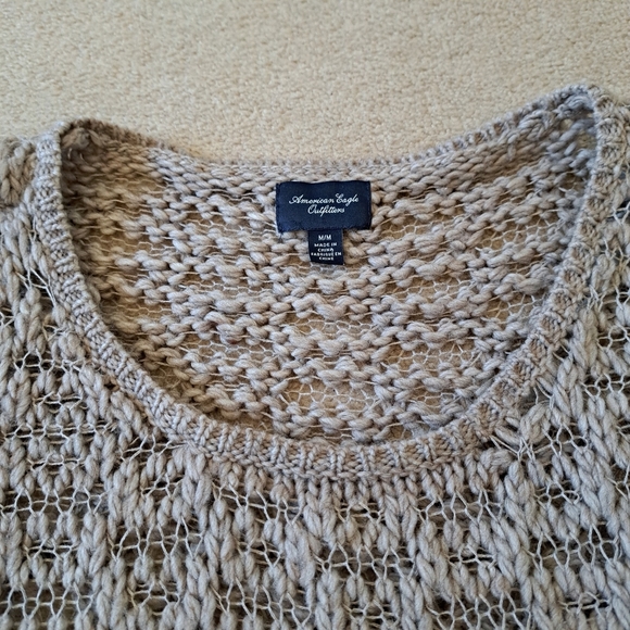 American Eagle Sweater Open Knit Size Medium Taupe Beige Scoop Neck - Picture 2 of 12
